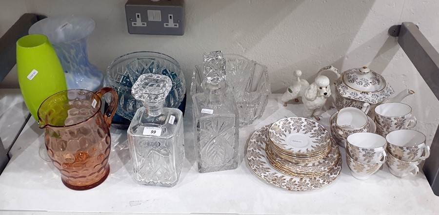 Quantity of cut glass to include cased decorative glass pedestal vase, coloured glass jug, Beswick