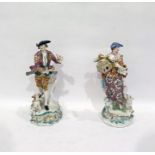 Pair of 19th century figures in the manner of Meissen, lady and gentleman with enamel painted