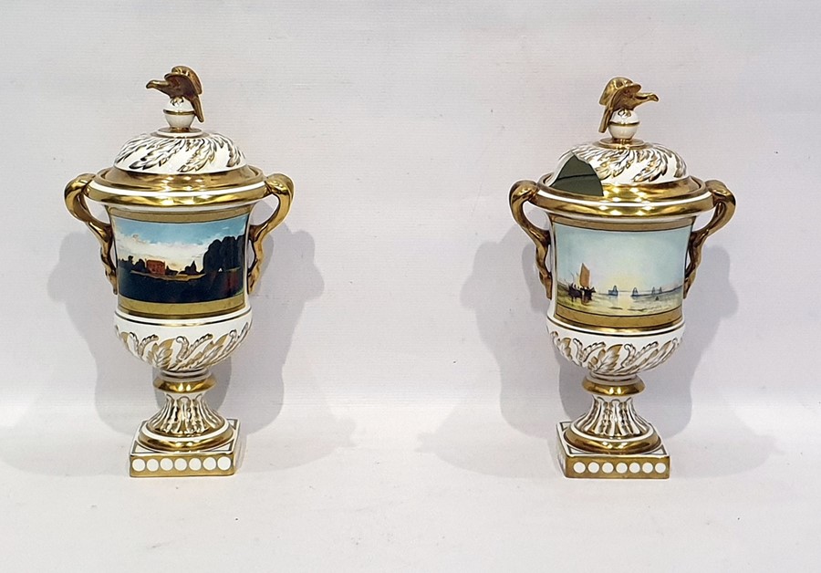 Pair of limited edition Coalport porcelain eagle urns commemorating the bi-century of John Constable