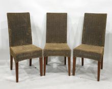 Set of 14 Lloyd loom Eastwood design dining chairs, with tall backs on square tapering legs (VAT