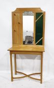 Modern ash hallstand, the mirror back with hanging pegs and notice board, the octagonal legs