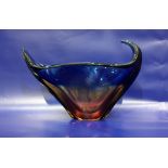 Probably Flavio Poli for Sommerso Murano glass bowl in blues, reds and yellows, 17cm high x 27cm