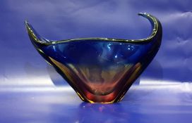 Probably Flavio Poli for Sommerso Murano glass bowl in blues, reds and yellows, 17cm high x 27cm