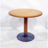 Circular top maple wood occasional table on steel supports, diameter 91cms together with another  (
