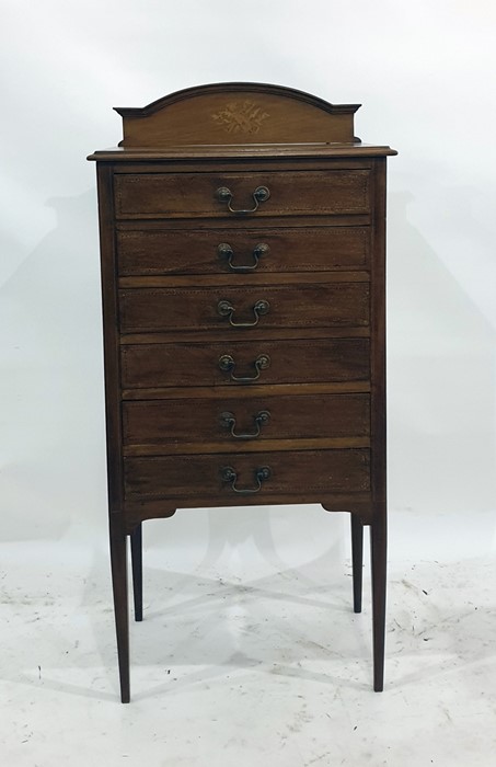 19th century mahogany six-drawer music cabinet on square section tapering supports, 53cm x 113.5cm
