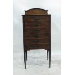 19th century mahogany six-drawer music cabinet on square section tapering supports, 53cm x 113.5cm