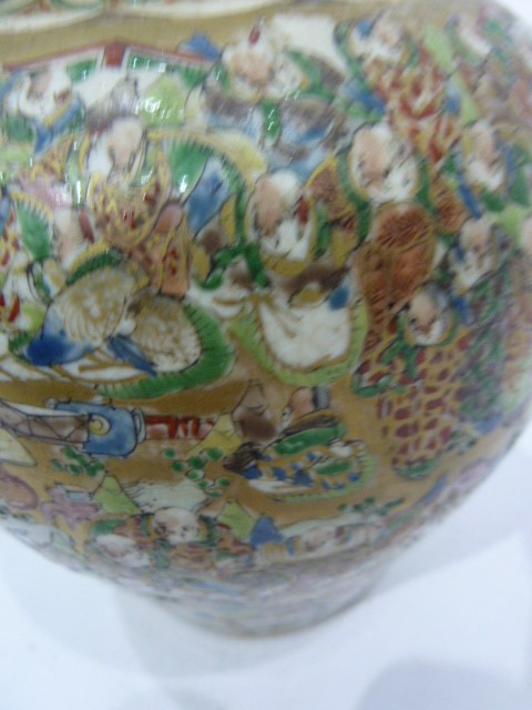 Japanese satsuma earthenware ginger jar and cover, ovoid, finely decorated with '100 immortals', - Image 2 of 6