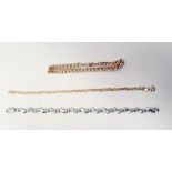 9ct gold curb link bracelet, a 9ct white gold bracelet of polished and matt-textured links and a 9ct