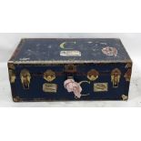 Vintage metal travelling trunk with Cunard labels
