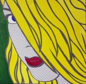 Pop Art school  Oil on canvas  Portrait of a blonde, 40cm square (unframed)  Stylised study of a