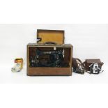 Electric Singer sewing machine, a W.Ottway & Co Ltd of Ealing monoscope in brown leather case and