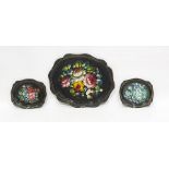 Three assorted hand-painted tin trays with foliate decoration (3)