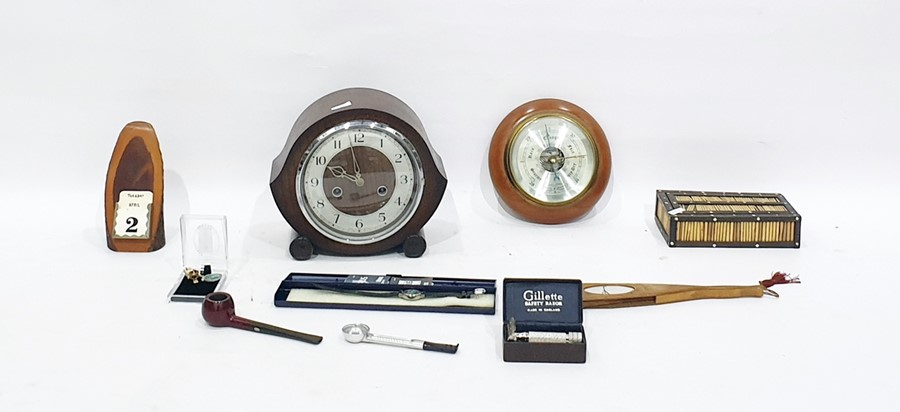 Assorted items to include 20th century oak mantel clock, a Comitti of London barometer, assorted