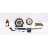 Assorted items to include 20th century oak mantel clock, a Comitti of London barometer, assorted