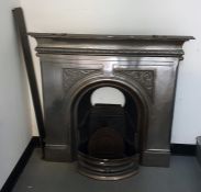 Polished steel fire surround with mantelpiece, and fire kerb, width 120cms