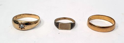 22ct gold wedding ring, approx 4.1g, an 18ct gold and diamond gypsy ring, approx 4.9g and a third
