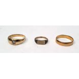 22ct gold wedding ring, approx 4.1g, an 18ct gold and diamond gypsy ring, approx 4.9g and a third