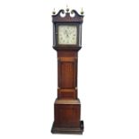 Early 19th century mahogany and oak 30 hour long cased clock, with swan neck pediment, enamel