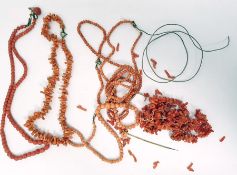 19th century graduated coral bead necklace with faceted beads, three further children's coral bead