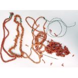 19th century graduated coral bead necklace with faceted beads, three further children's coral bead