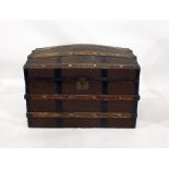 19th century dome-topped leather and wood-bound blanket chest, 90.5cm