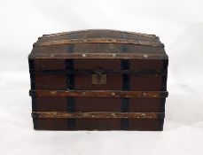 19th century dome-topped leather and wood-bound blanket chest, 90.5cm