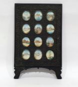 19th century set of 12 oval miniatures on ivory depicting Indian views, including Taj Mahal and