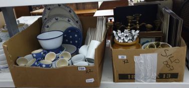 'Hotesse' ceramics, dinner plates, side plates, serving plates, blue and white spot coffee cups,