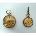 18ct gold cased pocket watch with subsidiary seconds dial and a further lady's pocket watch, the
