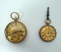 18ct gold cased pocket watch with subsidiary seconds dial and a further lady's pocket watch, the