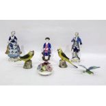 Quantity of decorative china to include Royal Belvedere Austrian china models of canaries, Royal