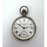 Kendal & Dent silver pocket watch, button winding with subsidiary seconds dial
