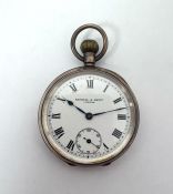 Kendal & Dent silver pocket watch, button winding with subsidiary seconds dial