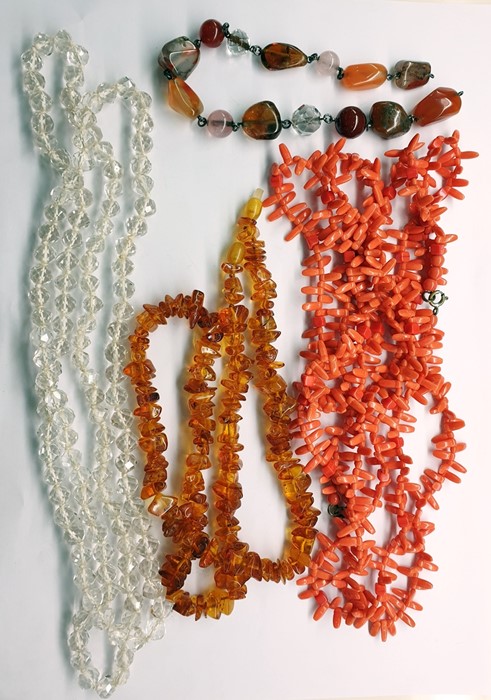 Hardstone necklace and bracelet, a coral necklace, a glass necklace and others (1 box)