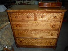 19th century satin beech chest of two short over three long drawers, raised upon turned feet, 115.