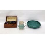 Magnito-electric machine in mahogany box, a Seviers jug and a turquoise bowl (3)