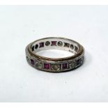 9ct white gold, pink and white stone eternity ring, set alternating pink and white stones, each in