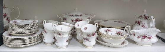 Royal Albert 'Lavender Rose' tea and dinner service comprising graduated plates, teacups, saucers,