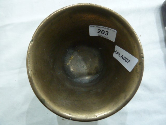 Antique brass flared-rim pestle and iron mortar - Image 2 of 6