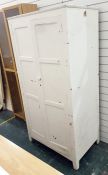 White painted two door cupboard, the interior with shelf and hanging space, width 93cms