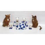 Quantity of cat ornaments to include pair of small Staffordshire-style pottery cats, further pair