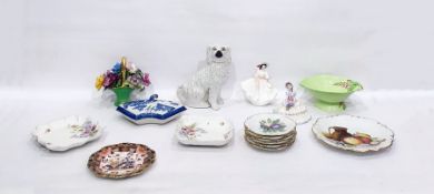 Quantity of decorative china to include pair of Royal Doulton figurines, Staffordshire spaniel,