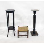 String-seated oak-framed stool, a two-tier jardiniere stand and a mahogany aspidistra stand on