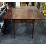 19th century mahogany pembroke table on square shaped section tapering supports to brown china