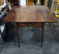 19th century mahogany pembroke table on square shaped section tapering supports to brown china