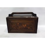 Eastern hardwood box with carrying handles and brass corner brackets, the front panel with birds