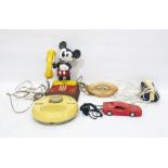 Mickey Mouse character telephone, a Decca wall radio, a telephone by Betacom in the form of a