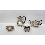 Silver four-piece tea set by Joseph Gloster, Birmingham 1923 and 1924, comprising teapot, hot