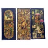 Three Victorian scrap-work screen panels, decorated on both sides, height 177cm