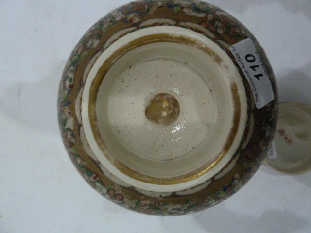 Japanese satsuma earthenware ginger jar and cover, ovoid, finely decorated with '100 immortals', - Image 3 of 6